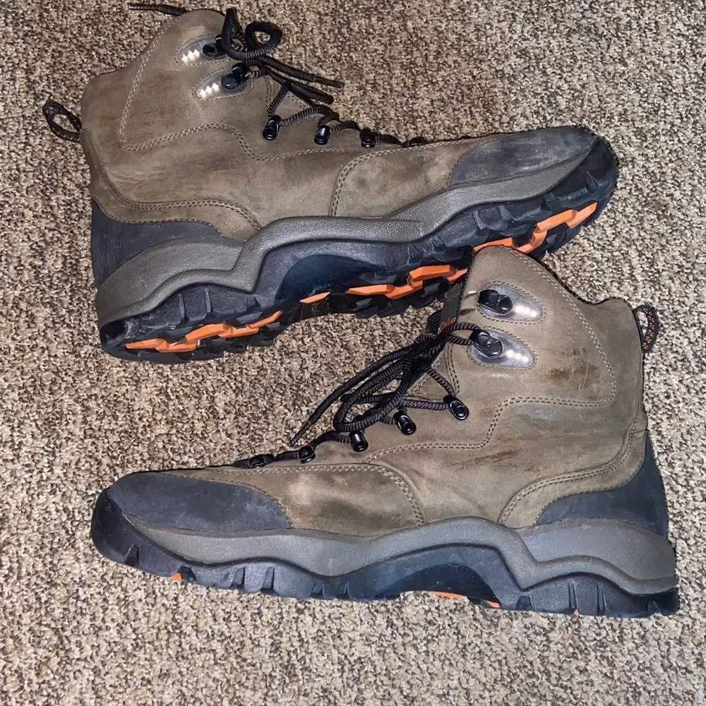 Columbia Men's Olive Green and Black Hiking Boots with Orange Accents Size 14.0